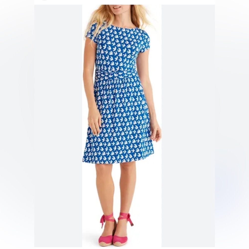 ⭐️BODEN Bird Print Amelie Jersey Dress in Bold Blue Size 8 Long⭐️